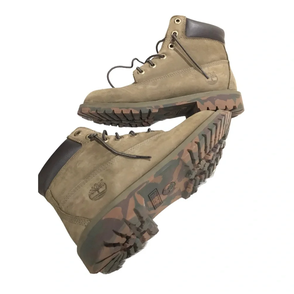Timberland Olive Green Nubuck Boots with Orange Accents and Camo Collar Timberland 6 Inch Premium Waterproof Boot  main image 4